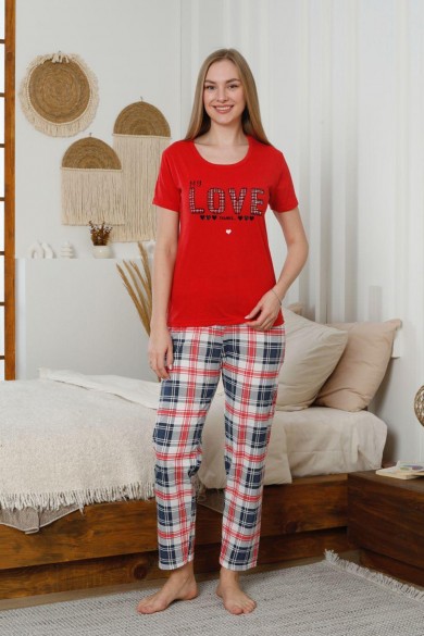 Baskılı Pijama Takımı Kırmızı