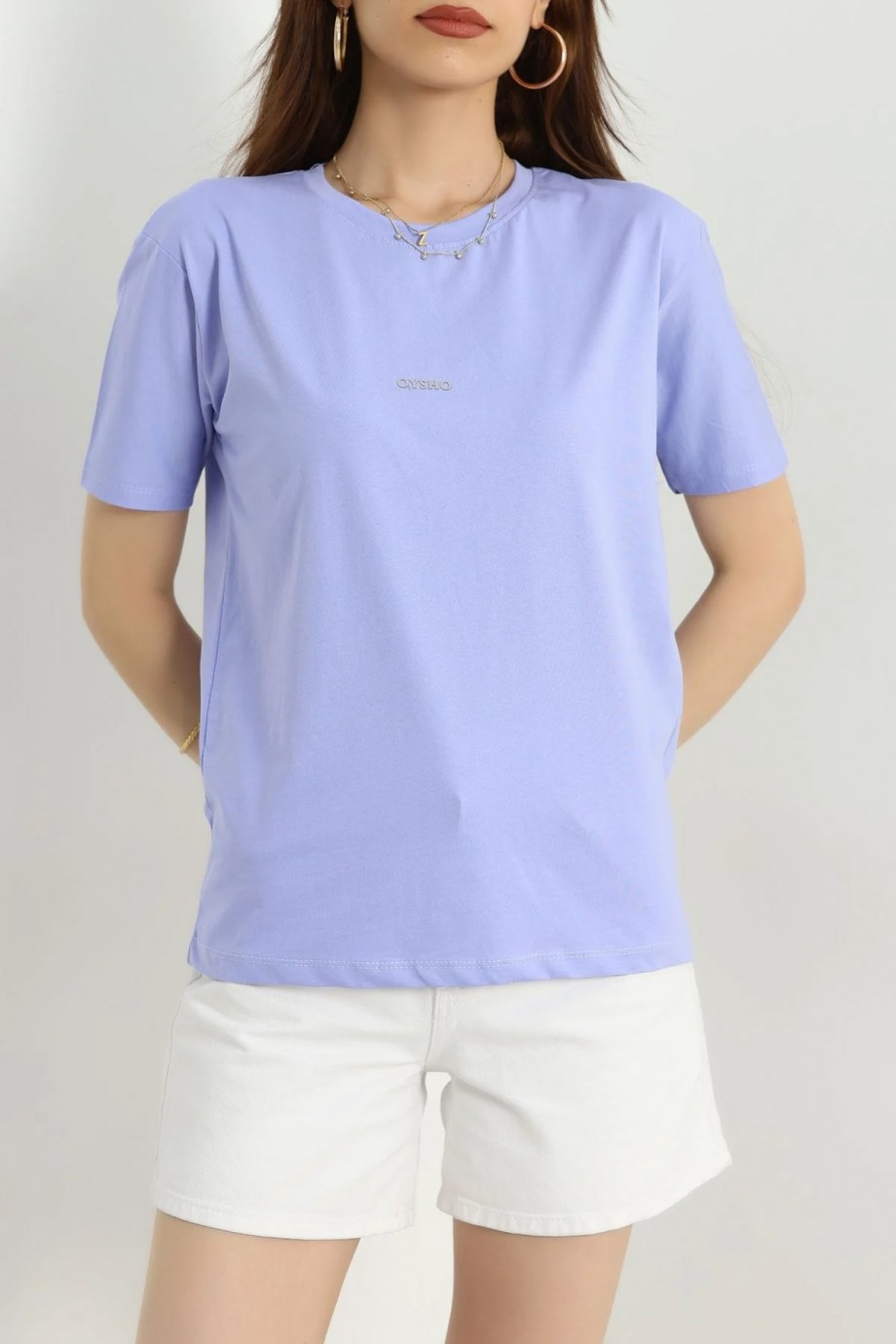 Baskılı Bisiklet Yaka Penye Tişört Lila