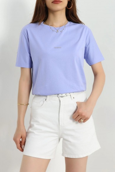 Baskılı Bisiklet Yaka Lüks Penye Tişört Siyah