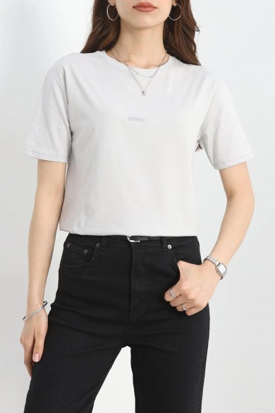 Baskılı Bisiklet Yaka Lüks Penye Tişört Dumangri