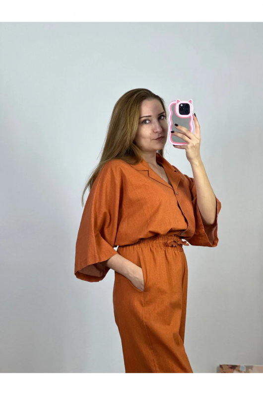 Gömlek Takım Yarasa Kol Kiremit Gömlek Takım Yarasa Kol Kiremit