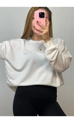 Bisiklet Yaka Sweat Beyaz
