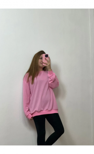 Bisiklet Yaka Sweat Pembe