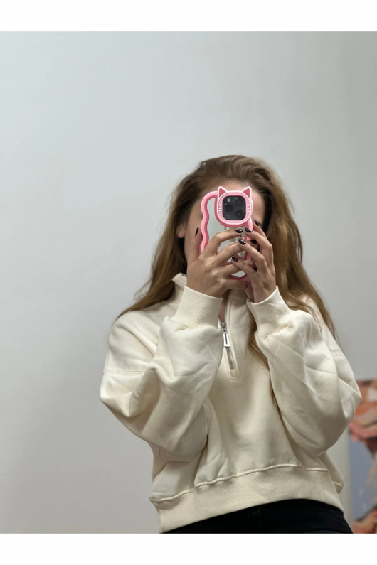 Dik Yaka Fermuarlı Crop Sweat