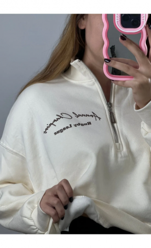 Dik Yaka Fermuarlı Crop Sweat