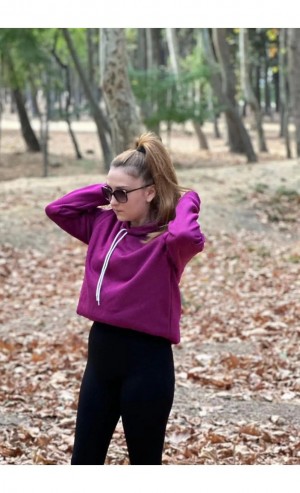 Üç İplik Şardonlu Sweatshirt Unisex mor