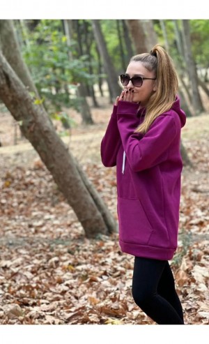 Üç İplik Şardonlu Sweatshirt Unisex mor