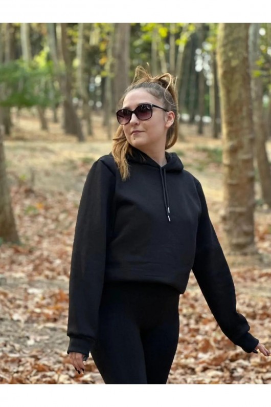 Üç İplik Şardonlu Sweatshirt Unisex Siyah