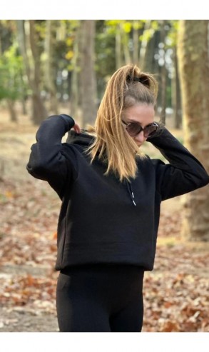 Üç İplik Şardonlu Sweatshirt Unisex Siyah