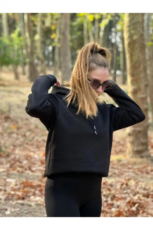 Üç İplik Şardonlu Sweatshirt Unisex Siyah