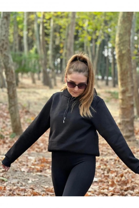 Üç İplik Şardonlu Sweatshirt Unisex Siyah