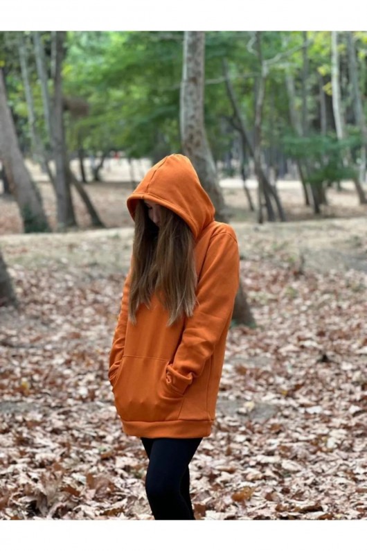 Üç İplik Şardonlu Sweatshirt Unisex Kiremit
