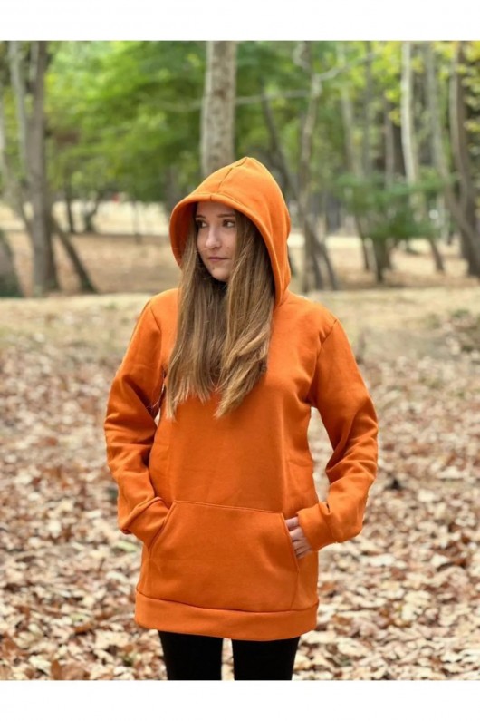 Üç İplik Şardonlu Sweatshirt Unisex Kiremit