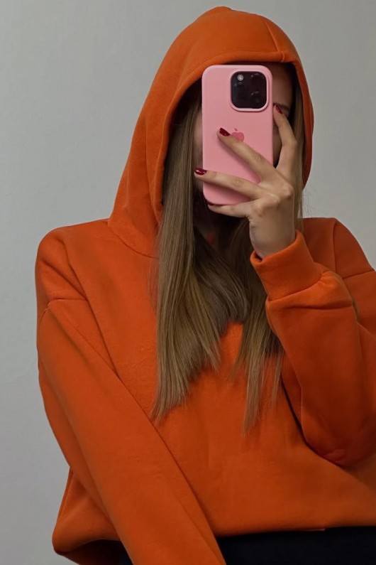 Üç İplik Şardonlu Sweatshirt Unisex Kiremit