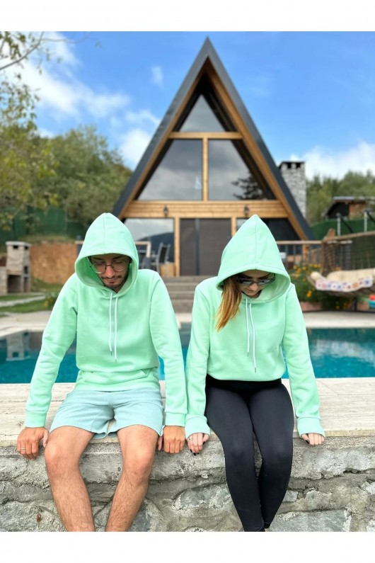Üç İplik Şardonlu Sweatshirt Unisex Su yeşili