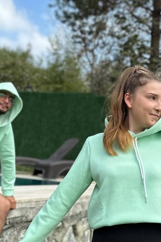 Üç İplik Şardonlu Sweatshirt Unisex Su yeşili