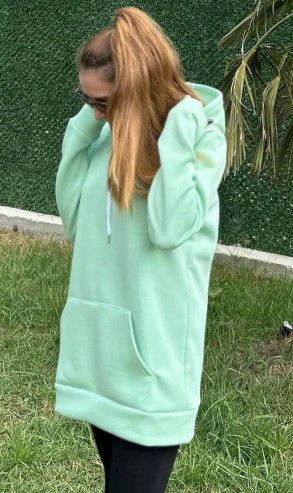 Üç İplik Şardonlu Sweatshirt Unisex Su yeşili