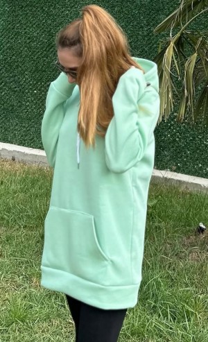 Üç İplik Şardonlu Sweatshirt Unisex Su yeşili