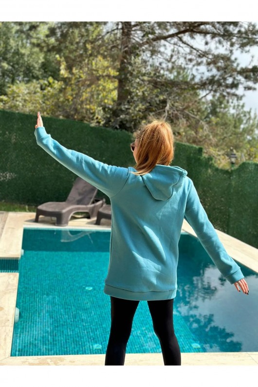 Üç İplik Şardonlu Sweatshirt Unisex Turkuaz