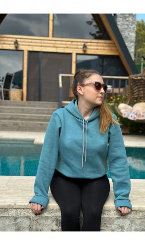 Üç İplik Şardonlu Sweatshirt Unisex Turkuaz