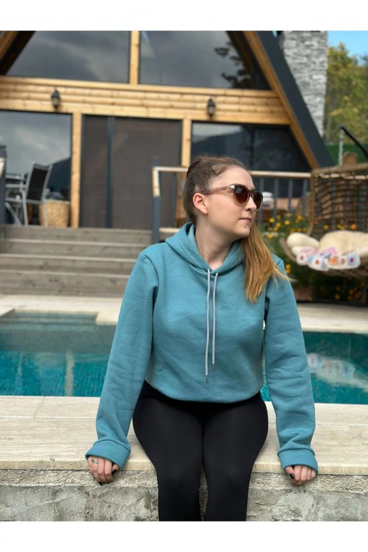 Üç İplik Şardonlu Sweatshirt Unisex Turkuaz