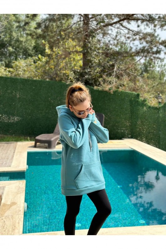Üç İplik Şardonlu Sweatshirt Unisex Turkuaz