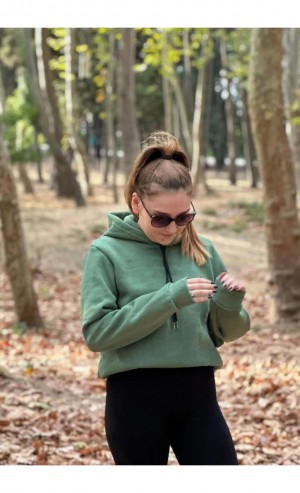 Üç İplik Şardonlu Sweatshirt Unisex Çimen Yeşil