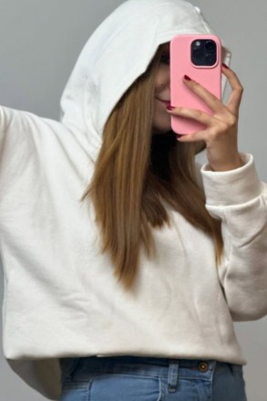 Üç İplik Şardonlu Sweatshirt Unisex Beyaz