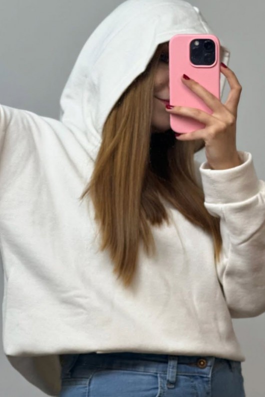 Üç İplik Şardonlu Sweatshirt Unisex Beyaz