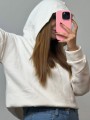 Üç İplik Şardonlu Sweatshirt Unisex Beyaz