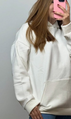 Üç İplik Şardonlu Sweatshirt Unisex Beyaz