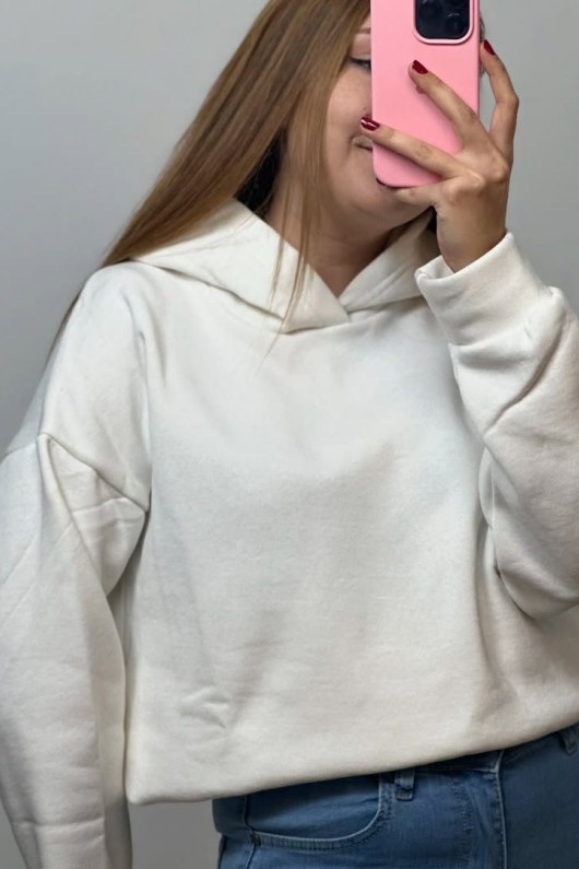 Üç İplik Şardonlu Sweatshirt Unisex Beyaz