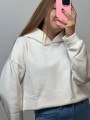 Üç İplik Şardonlu Sweatshirt Unisex Beyaz