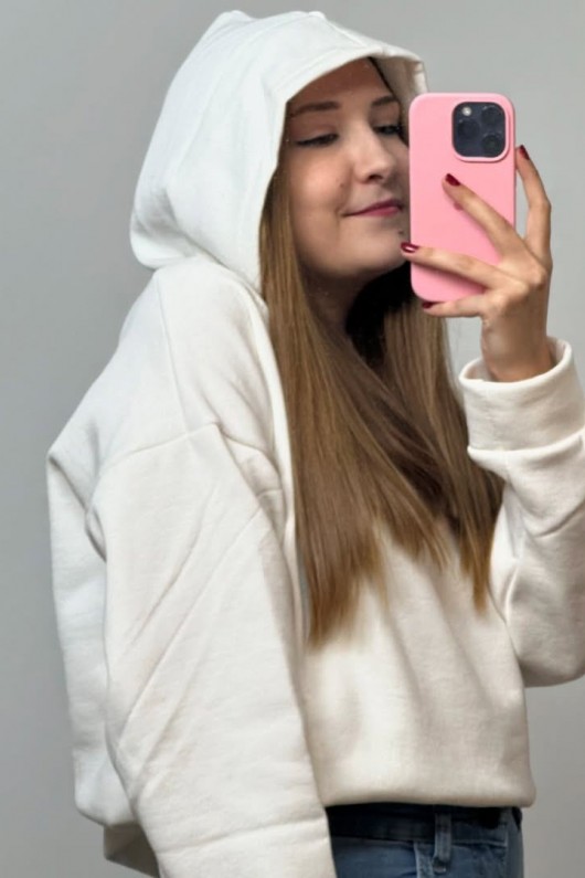 Üç İplik Şardonlu Sweatshirt Unisex Beyaz