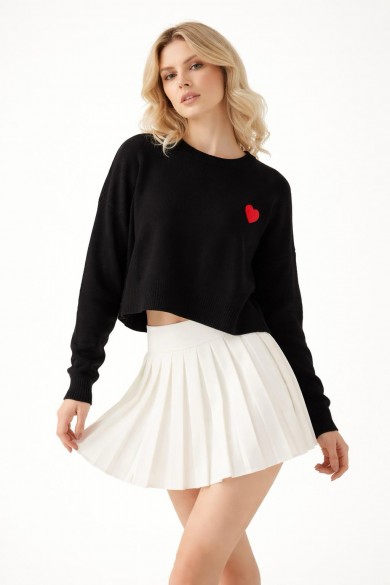 Bisiklet Yaka Triko Kazak Siyah kırmızı