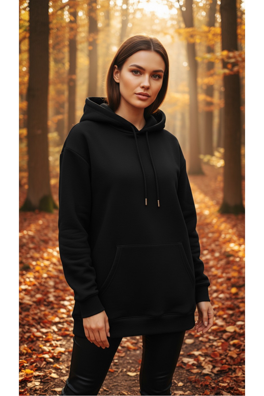 Üç İplik Şardonlu Hoodie Sweatshirt  Siyah