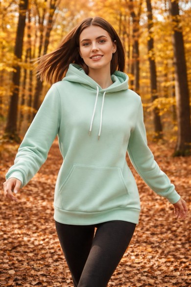 Üç İplik Şardonlu Hoodie / Sweatshirt Su yeşili