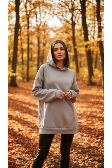 Üç İplik Şardonlu hoodie Sweatshirt  Açık Gri
