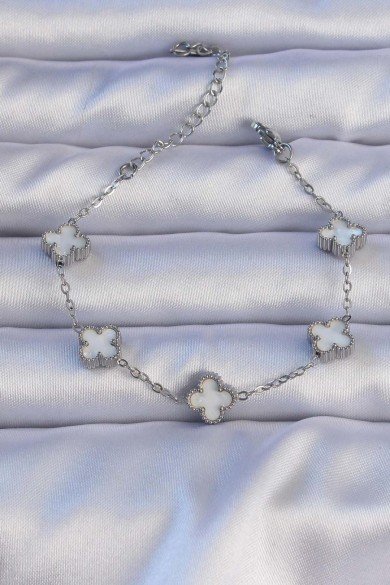 Baby Yonca Bileklik | Sedef Detaylı – 316L Çelik Silver