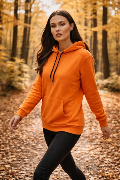 Üç İplik Şardonlu hoodie Sweatshirt  turuncu