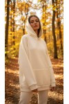 Üç İplik Şardonlu hoodie Sweatshirt Sütlü Kahve
