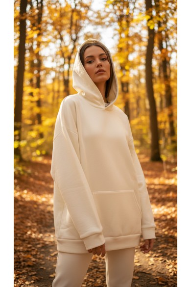 Üç İplik Şardonlu hoodie Sweatshirt Sütlü Kahve