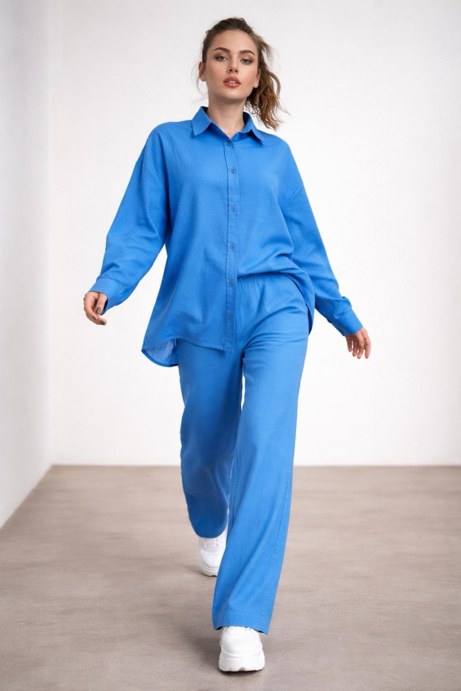 Gömlekli Basic Takım Saks Mavisi