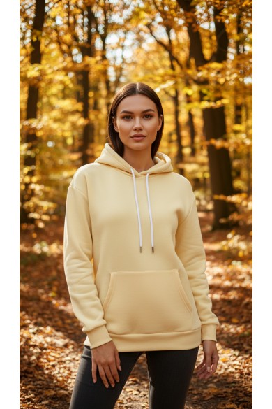 Üç İplik Şardonlu Hoodie / Sweatshirt Sarı