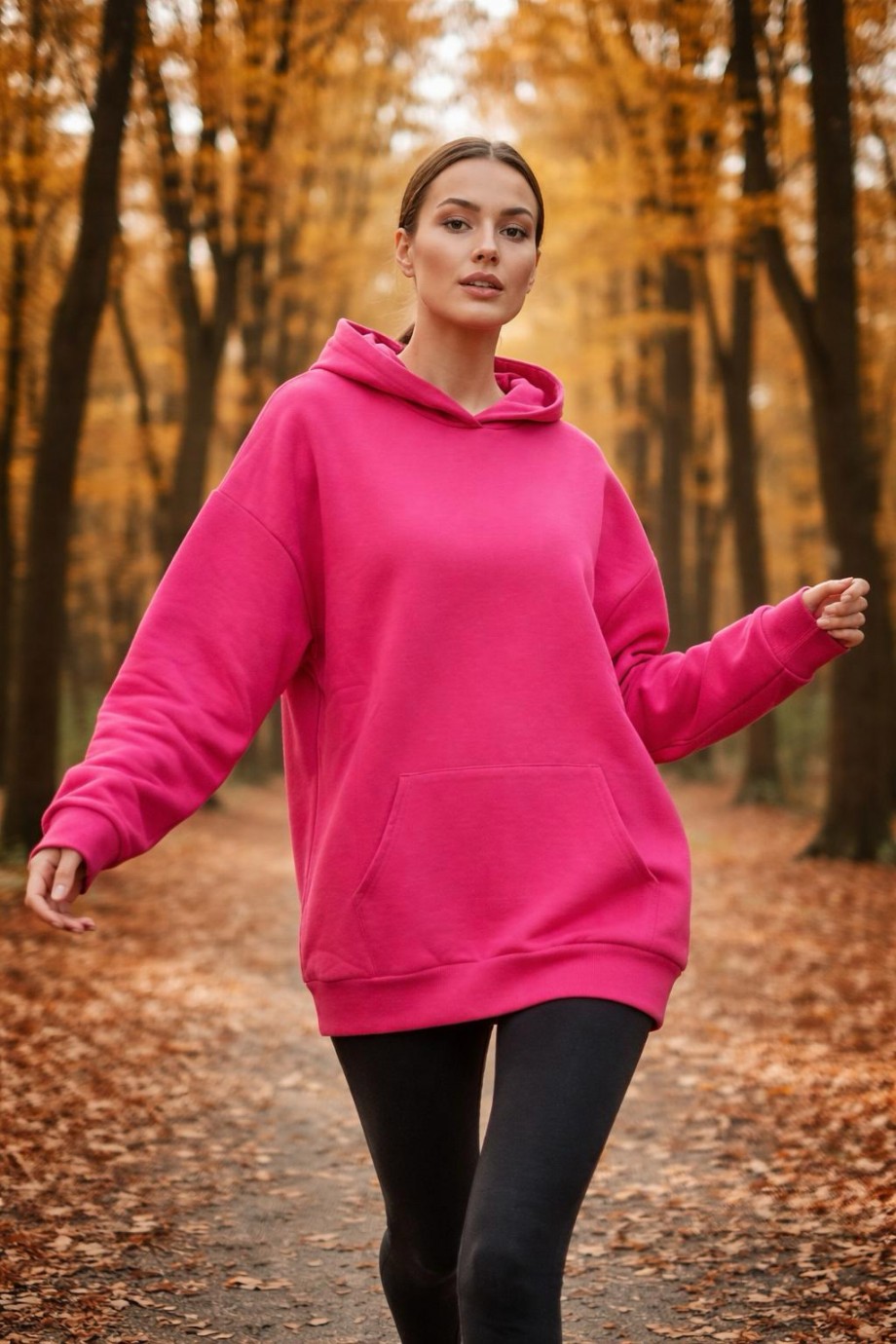 Üç İplik Şardonlu Hoodie  Sweatshirt Şeker Pembe