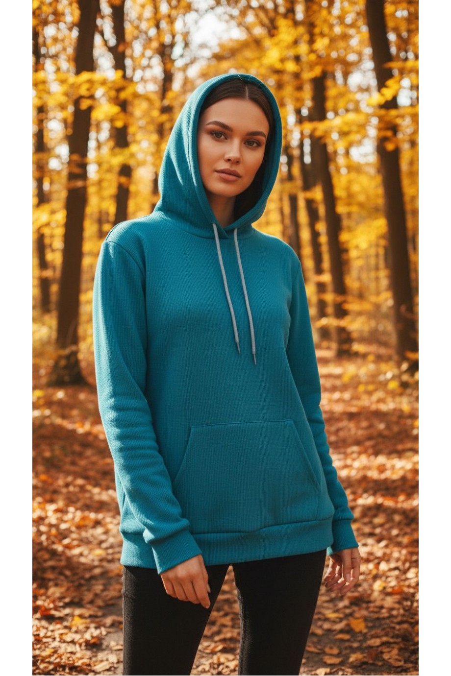 Üç İplik Şardonlu hoodie Sweatshirt  Turkuaz