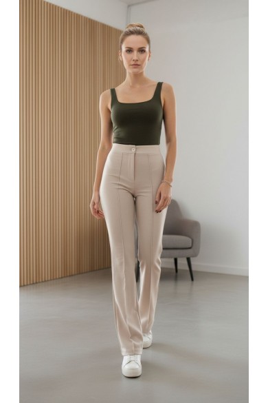 Straight Likralı Bej Pantolon