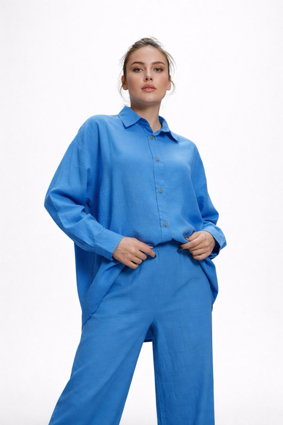 Gömlekli Basic Takım Saks Mavisi