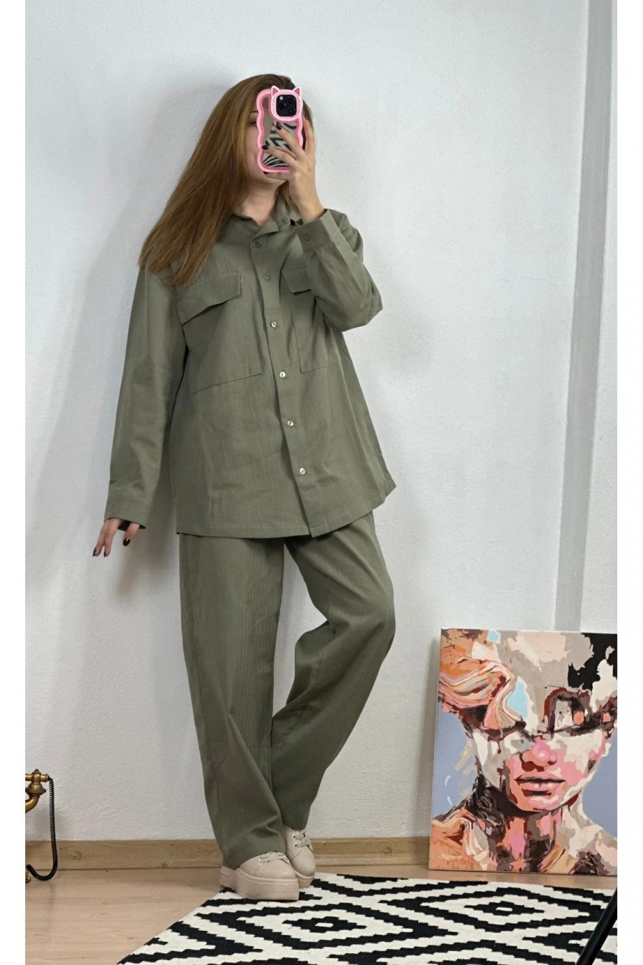 Keten Gömlekli Takım Haki