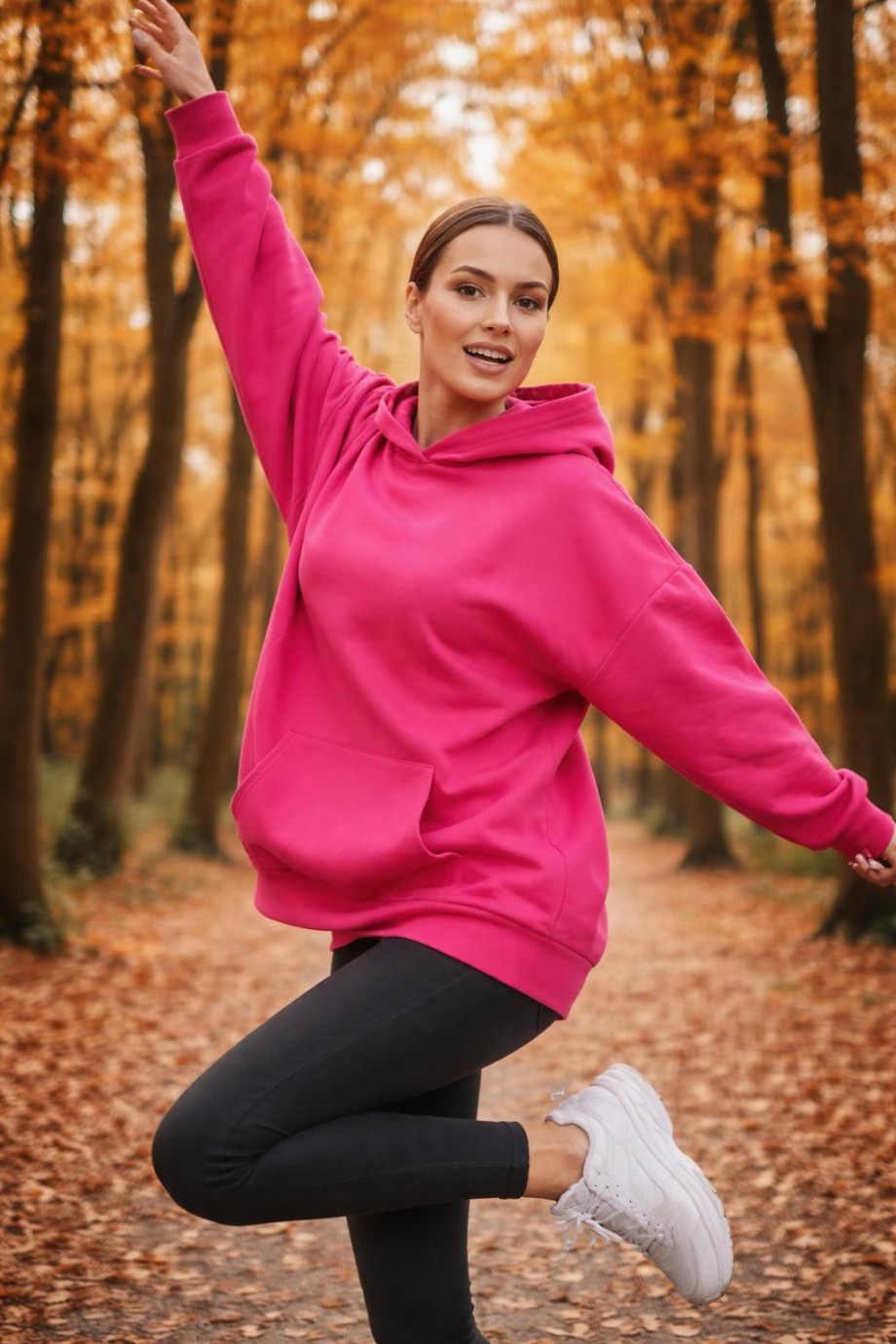 Üç İplik Şardonlu Hoodie  Sweatshirt Şeker Pembe